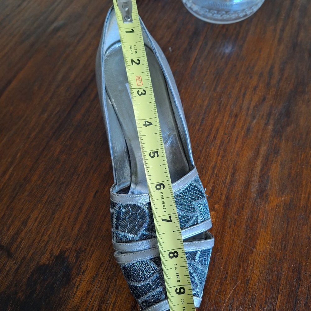 Versani Heels Silver with Mesh Peep Toe Vintage Size 9, Made in Italy - Picture 12 of 14